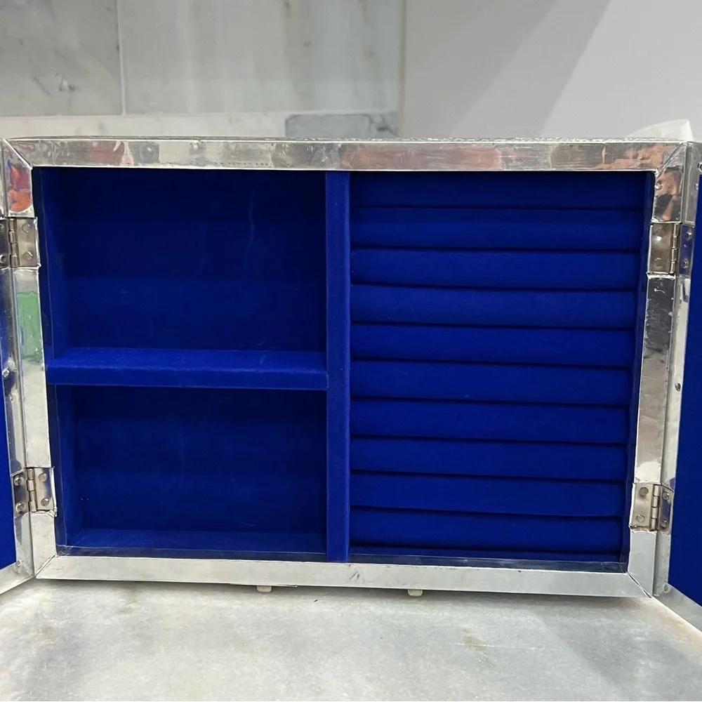 Handcrafted Aluminum Oxidized Butterfly Jewelry Box with Royal Blue Inte…